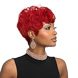 RED PIXIE Wigs - Short Layered Pixie Cut for Black Women, Red Hair, Curly Synthetic Glueless Wigs
