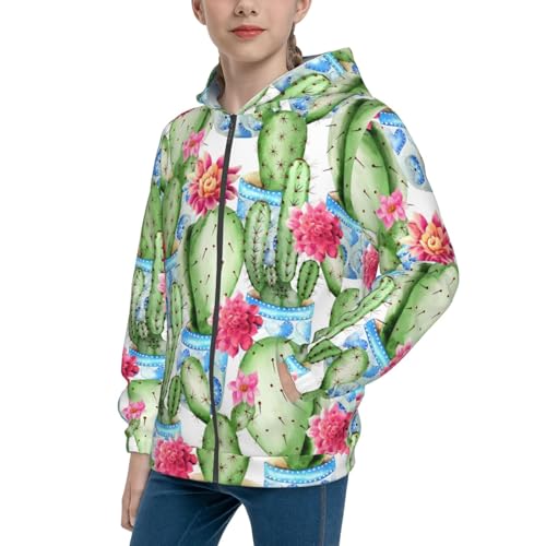 Flowers and Cactus Kid Hoodies Boys Zip Up Sweatshirts Girls Pullover with Pocket