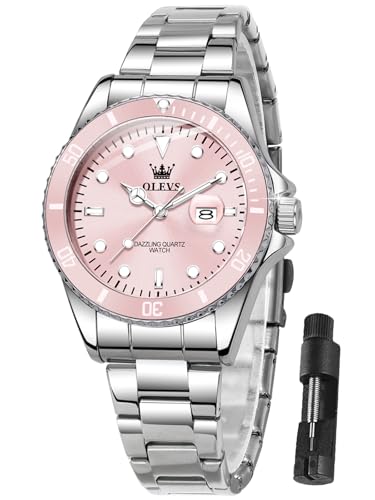 Image of OLEVS Watch Women Silver Watches for Women Luxury for Small Wrists Dress Stainless Steel Women's Wrist Watches Easy to Read Reloj para Mujer Black /Blue /Gold /Green /Pink /Purple