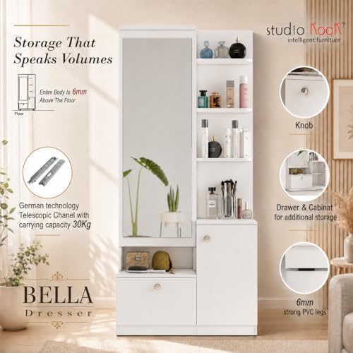 Image of Studio Kook Bella Dressing Table with Mirror and Storage, Moonshine White