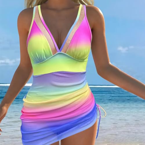 Women's Sexy One Piece Swim Dress Deep V Neck Tummy Control Sheer Swimsuits Sarong Wraps Bathing Suit Bikini2
