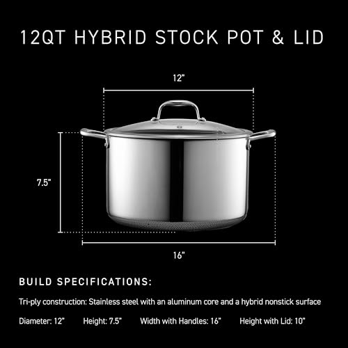 HexClad Hybrid Nonstick 12-Quart Stockpot with Tempered Glass Lid, Stay-Cool Handles, Dishwasher-Friendly, Oven-Safe Up to 900°F, Induction Ready, Compatible with All Cooktops - Image 4