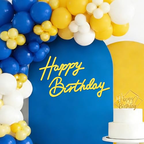 Image of TONIFUL Happy Birthday Sign for Backdrop - Glitter Yellow Felt Banner - Includes Dot Glue - Perfect for Birthday Party Backdrop,Wall Decr,Balloon Arch,Photo Background
