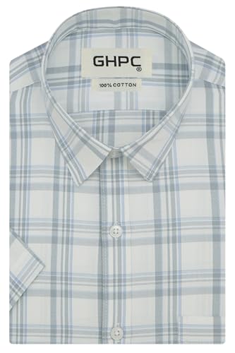 Image of GHPC 100% Cotton Checkered Half Sleeves Regular Fit Formal Shirt for Men