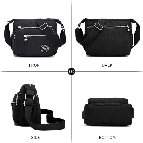 WITERY Nylon Shoulder Bags for Women - Multi-Pocket Zipper Waterproof Travel Purse Casual Small Lightweight Messenger Bag3