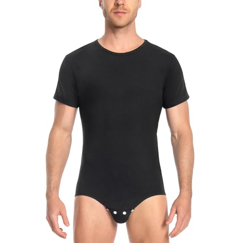 LittleForBig Mameluco de algodón para hombre, enterizo de pijama básico de ajuste relajado, Negro, M