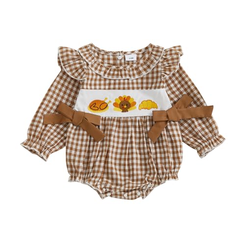 My First Thanksgiving Baby Girl Outfit Newborn Turkey/Pumpkin Smocked Bubble Romper Bodysuit Cute Halloween Clothes