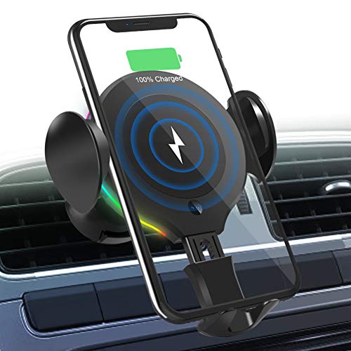 SHSTFD Wireless Car Charger Mount, 10W/7.5W/5W Qi Auto Clamping Fast Car Charger Holder, Air Vent Phone Holder Compatible with iPhone 11/X/XR/Xs/Xs Max/8/8 Plus, Samsung S5/S6/S7/S8/S9 Edge+, Note 7