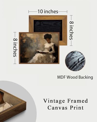Image of KISSFOX Vintage Framed Wall Art Decor Victorian African American Pictures Paintings Wall Decor Moody Black Girl Reading A Book Canvas Art Prints Modern Farmhouse Black Woman Artwork For Kitchen