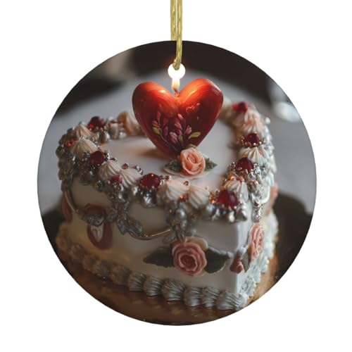 Colgante redondo de cerámica de Navidad con diseño de corazón de VVXBHGR en tartas, decoración colgante de árbol festivo