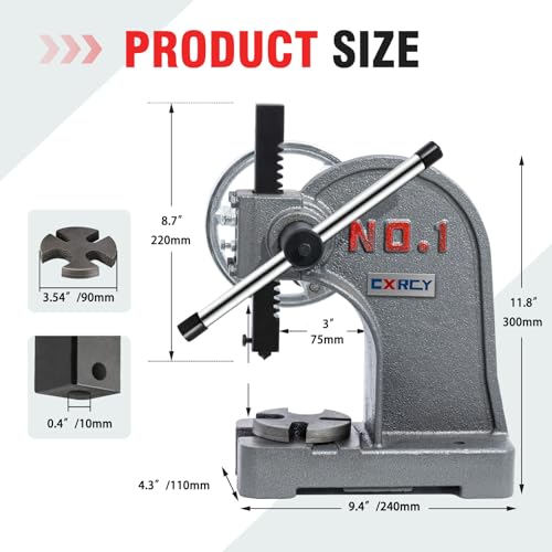 Image of CXRCY Arbor Press 1 Ton with Hand Wheel, Cast Iron Heavy duty Manual Arbor Press 1 Ton, 5.5 inch Maximum Height, Desktop Arbor Press, Metal Punch Press Machine for Stamping Bending Forming Stretching