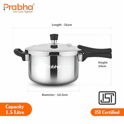 Image of Prabha Stainless Steel Pressure Cooker Outer Lid 1.5 Litre | Tri-Ply Whizz Cookers Manual | Kitchen Must-Have Cookware Pots & Pans | ISI Certified | Fast & Safe Healthy Cooking | Gas & Induction