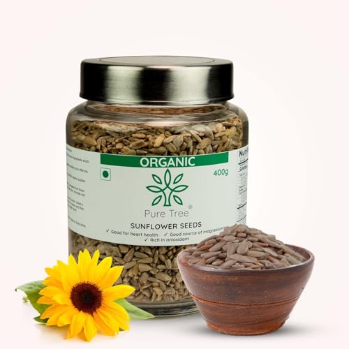 Image of Pure Tree Certified Organic Sunflower Seeds | 400 g | Glass Jar | Surajmukhi ke Beej | Raw Sunflower Seeds | Organic Seeds for Eating Rich In Healthy Fats & Fiber