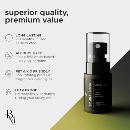 Image of Bombay Musk Citrus Luxury Car Perfume | Long Lasting Car Fragrance & Car Freshener | Alcohol Free & Plant Based | 60+ Days | 200+ Sprays | Perfume for Car
