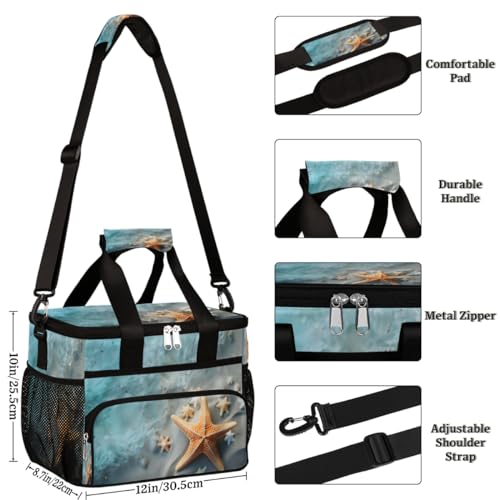 Beach Insulated Picnic Backpack Lunch Box for Women Men Picnic Basket Tote Lunch Bag Picnic Bag Portable Lunch Bags for Picnic, Beach, Work, Trip,Office, Camp Starfishes Sea