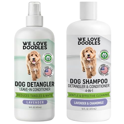 We Love Doodles Dog Detangler Spray - Leave-in Conditioner for Dogs - Dog Detangling Spray - Dematting Spray for Dogs - Tangle Remover - Made in The USA (Detangler & Shampoo (Lavender))