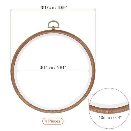 Image of PATIKIL 6inch Embroidery Hoop, 4pcs Cross Stitch Hoop Rubber Imitated Wood Circle Frame Ring for Embroidery Art Craft Sewing Ornaments Hanging Decoration