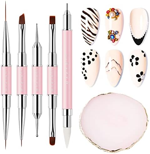 Makartt Nail Art Brushes Kit,Liner Brushes for Nails, Flat Round and Angled Gel Nail Brush, Dotting tools,Color Pallete Rhinestones Picker Tool Nail Supplies for Nail Salon and Nail Art DIY Home