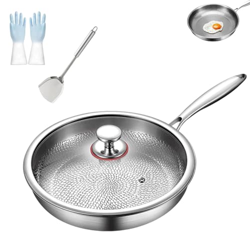 Casten Co - Sartén martillada de titanio, sartén de titanio Titancore con tapa, utensilios de cocina de 12 pulgadas, sartenes antiadherentes, ultraduradera y resistente a los arañazos (con tapa, 34)
