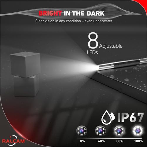 Ralcam Endoskopkamera mit Licht, Endoscope Camera mit 210° beweglichem Kopf, 5.5mm Sonde, 5 HD Bildschirm, IP67 Inspektionskamera, 1,5M Elastischer Schlangenrohr, Rohrkamera für Auto & Haus