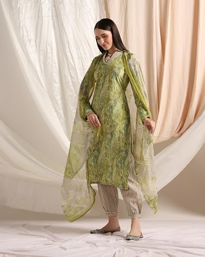 Greciilooks Womens Cotton Blend Patiala Regular Fit Kurta Set (Green, Medium)