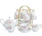 Tea Set 22-Piece Porcelain Ceramic Coffee Tea Gift Sets Cups Saucer Service for 6 Teapot Sugar Bowl Creamer Pitcher and Teaspoons Porcelain Tea Set(Chrysanthemum)