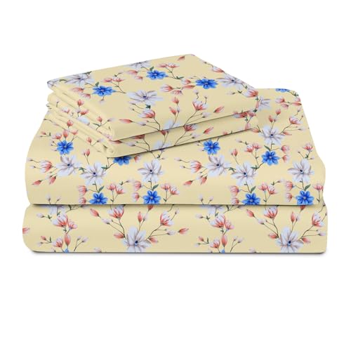 Image of VAS COLLECTIONS Premium 3D Printed 160 TC Microfiber Double Bedsheet with 2 King Size Pillow Covers (90X90 Inches) Tealish Blue and Orange Red