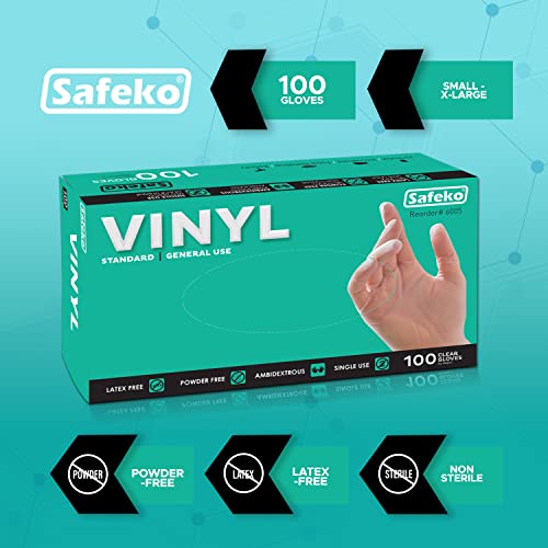 Safeko General-Use Disposable Clear Vinyl Gloves - Large - Powder & Latex Free [Box Of 100] - 6007Bx #TOP1