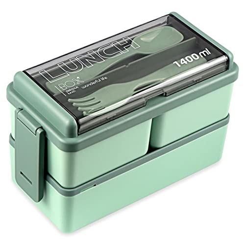 Bento Box Adult Lunch Box Stackable, 49OZ Bento Boxes for Adults Lunch Containers, Leak Proof Adult Bento Box with Removable Compartments, Bento Box Lunch Box Microwave Safe