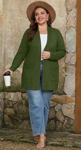 Image of OLRIK Plus Size Cardigan for Women 2026 Lightweight Open Front with Pockets