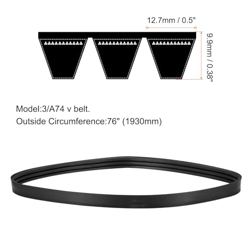 Image of uxcell 3 /A74 or 3 /4L760 Banded V-Belt Classic Wrapped Rubber, 3 Banded /3 Ribs, A Profile, 74 inch(1880mm) Inside Circumference