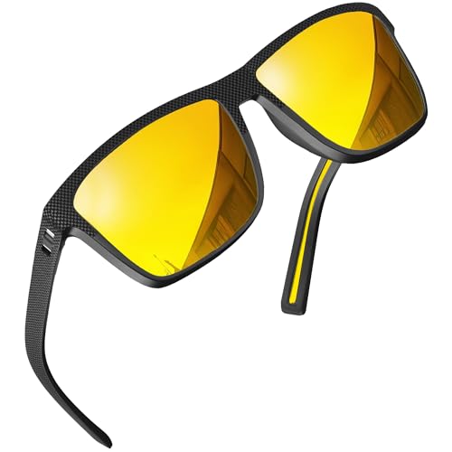 grinderPUNCH Polarized Sunglasses for Men Lightweight TR90 Frame UV400 Protection Night Vision Anti Glare Driving Sunglasses (Yellow)