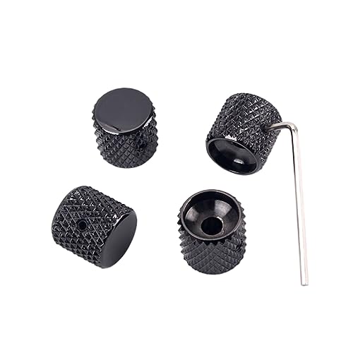 Wakauto 4-Pack Bass Guitar Knobs Black Aluminum Control Knobs for Volume Tone Flat Guitar Knobs Replacement Gd139c