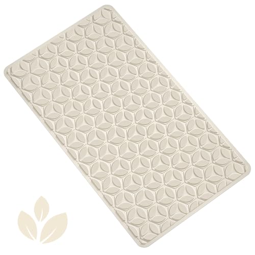 WRISIN Bathtub Mat Non Slip with Suction Cups - 100% Rubber Bathroom Mat Textured for Bath Tub Shower Safety - Soft on Touch - BPA/PVC Free - Pet Dog Bath Mat - Machine Washable - 16 × 28 Inch（Beige）