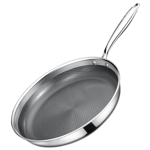 Image of GiPP Tri-Ply Stainless Steel Frying Pan, 12 inch Hybrid Frying Pans Nonstick Skillets, Dishwasher and Oven-Safe, Induction Ready, Compatible with All Cook tops, PFOS/PFOA Free
