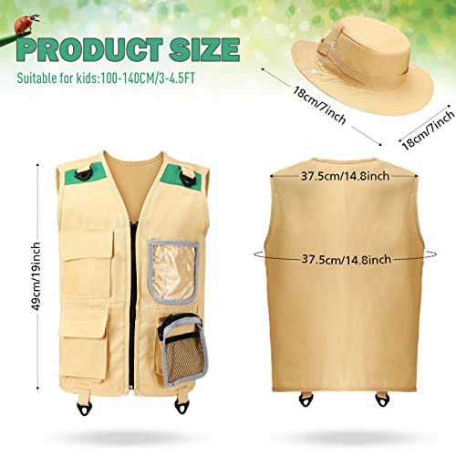 Unittype 3 Sets Kids Safari Costume Explorer Safari Cargo Vest And Hat Set Outfit For Kids Paleontologist Dress Up Outdoor Girl Boy (Green And Beige) #TOP1