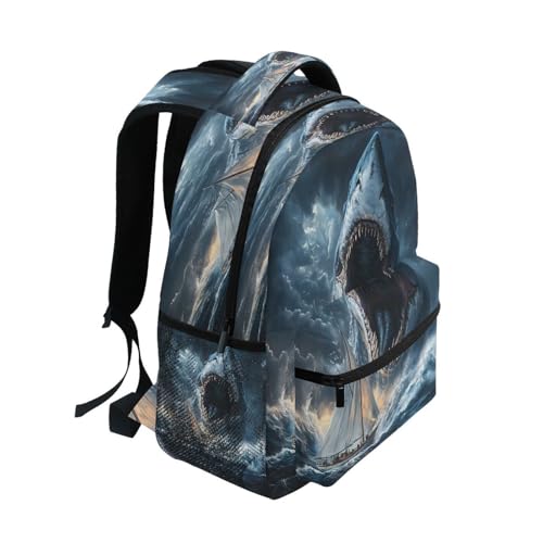 Shark Fish Boat Ocean Backpack for School Boys Girls Adults Kids Bookbag Laptop Bag 15L2