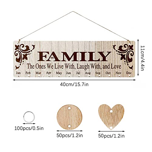 Family Birthday Plaque With Tags (100 Pcs Heart And Disc Shape), Uoixpuhuo Birthday Calendar Wall Hanging For Mom Grandma Gift, Birthday Chart Wooden Diy For Classroom Home Decor #TOP4
