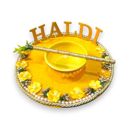 GEASHNA Designer Haldi Platter – Elegant Haldi Thali for Bridal Events, Pooja, Wedding Decor & Festive Celebrations