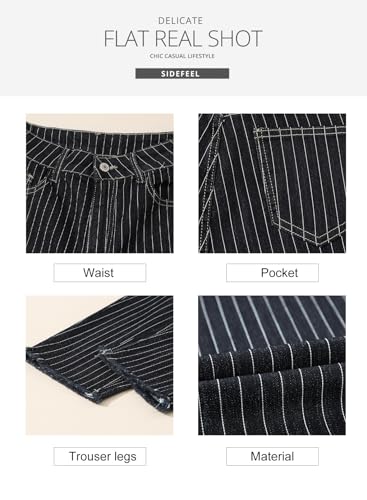 Sidefeel Women's Capri Jeans Stretchy Straight Leg Denim Pants White Stripe Size 64