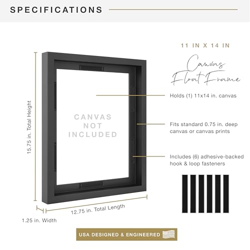 Image of MCS Canvas Float Frames 11x14 Frame, Black Frame for Finished Canvases, Vertical & Horizontal Wall Hanging Large Frame with Adhesive for Canvas Paintings (1-Pack)