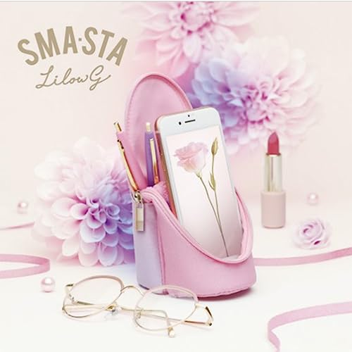 Image of Sonic Utlim Sma-Sta Lilou G Pen Case + Pentel EnerGel Clena Pen Bundle, Kawaii Makeup Bag, Pencil Pouch Flips Open Into Stand for Smartphone, Cosmetics, Art Supplies, and more, FD-3417-P, Pink