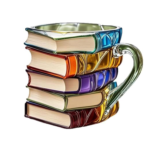 Gemalte Buchtasse,2025 Neu 3D Gemalte Buch-Kaffeetasse,Lustige Tassen,Bibliotheks-Kaffeetassen,Büchertasse Kaffeetasse,Coffee Cup,Schreibtisch Oder Bücherregal Einzigartige Dekoration (#A1(Glas))
