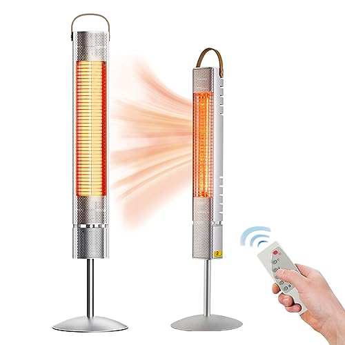 電気ストーブ ハロゲンヒーター 屋内/屋外 自立型 電気ヒーター リモコン操作 3段階温度調整 1500W 1秒速暖 IP65防水 静音 省エネ 暖房器具 安全ロック付き 過熱保護 転倒保護 寝室 浴室 脱衣所 PSE認証済み 日本語説明書付 遠赤外線ヒー