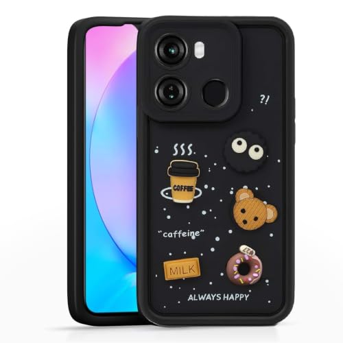 Image of Bintage Cute Fun Taddy Cartoon 3D Ball Bear Milk Donut Coffee Cup Silicon Case Full Body & Camera Protection Back Cover Compatible for itel P40 - Black