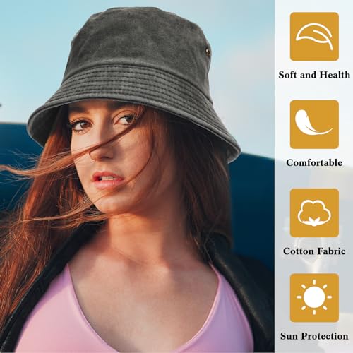 Image of 36 Pcs Bucket Hats Bulk Washed Cotton Foldable Bucket Hat Wide Brim Sun Hats for Women Men Beach Tie Dye DIY