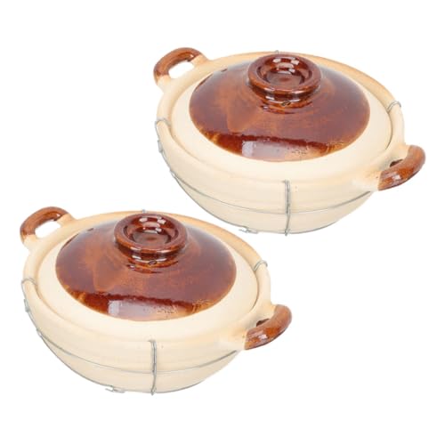 iplusmile 2 Piezas Cacerola de Barro Individual con Asa Arroz Chino Resistente Altas y Guisos Casa