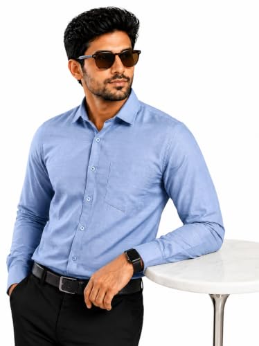 Image of Pinkmint Mens Cotton Regular Fit Long Sleeve Button Down Shirt for Men Collared Casual Formal Soild Shirt