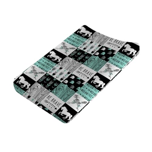 Vintage Country Horse Arrows Baby Changing Table Pad Covers for Boy Girl 32''x16'' Rustic Cowboy Horses Fitted Diaper Change Table Pad Sheets Soft Breathable Nursery Changing Table Mats Green