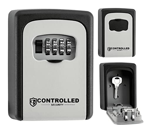 Wall Mounted Key Safe - Combination Key Safe Outdoor Weatherproof Key Box by Controlled Security - Wall Mounted Key Safe - Key Cabinet Key Safe Wall Mounted (Grey) UK Brand